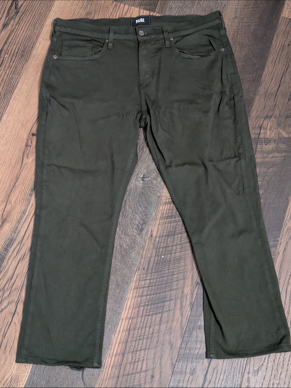 PAIGE Federal Men's Pants 35x26 Olive Green Slim Straight Stretch Chino Casual